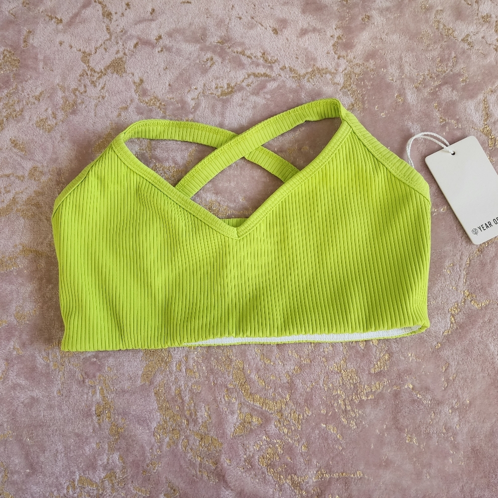Year of Ours Neon Lime Ribbed Cross-Back Bralette